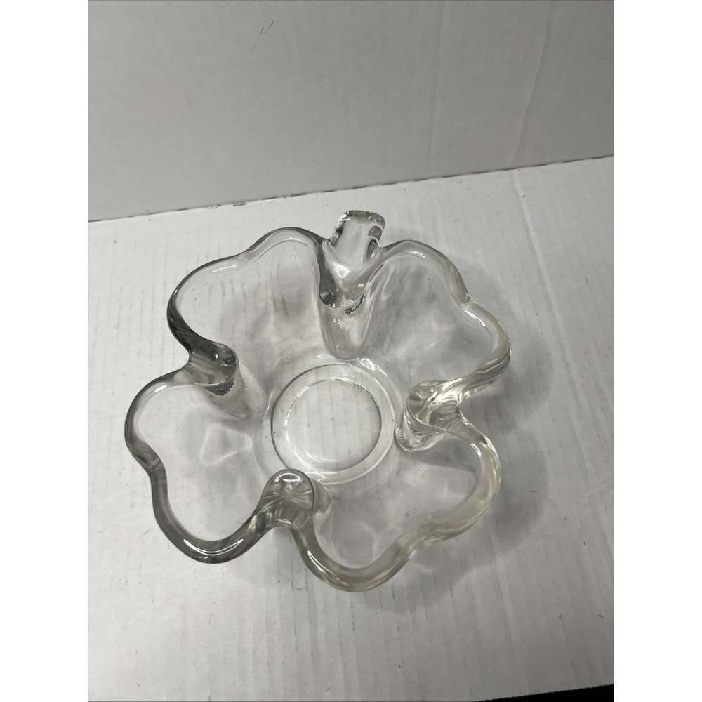 Vintage Clear Glass 4-Leaf Clover Irish Lucky Shamrock Ashtray Candy Dish